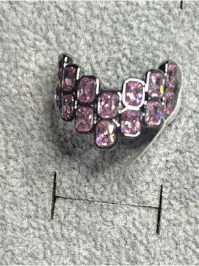 NEW !  Sparkly !!! Pink Crystal Cluster Ring in Sterling-Tone